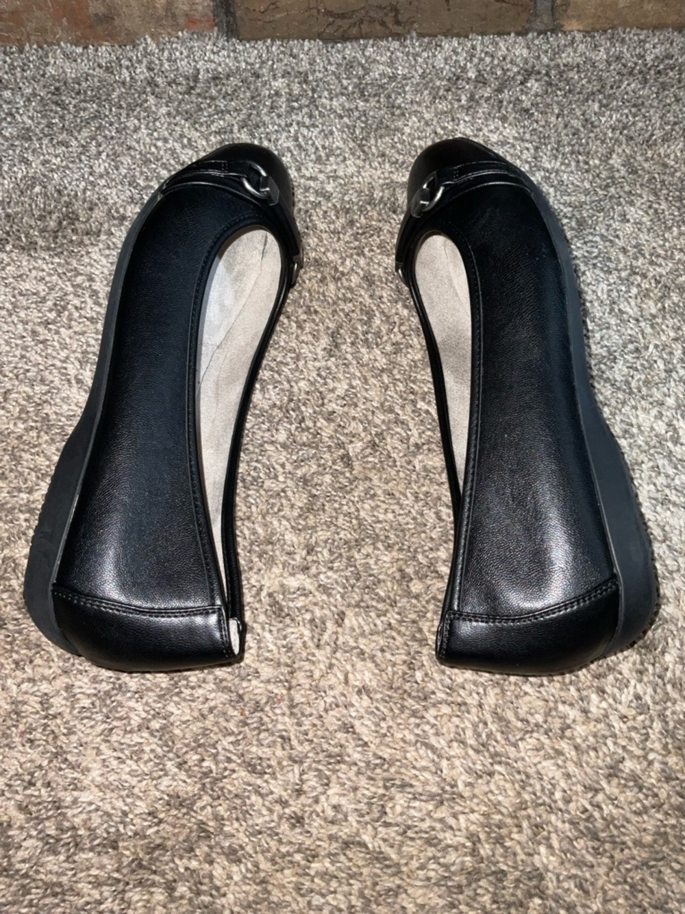 Solanz Black Leather Ballet Flats with Decorative Buckle Size 9 Wide - Picture 6 of 8